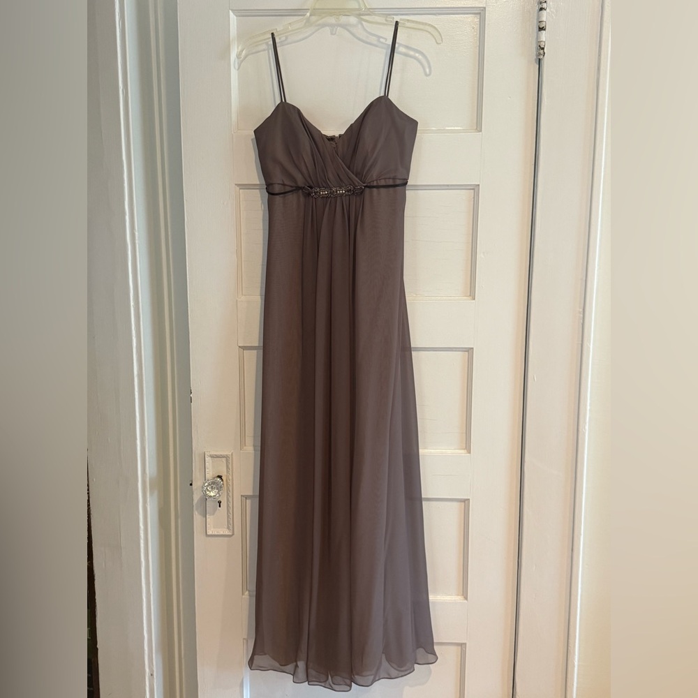Lazaro Chiffon Bridesmaid Gown with Beaded Detail and Ribbon